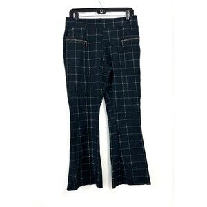 Lark and Grey Womens Size L Black Plaid Pull On Flare Ponte Pant Slack Stretch R